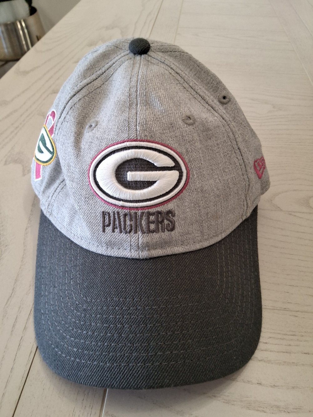 NFL Gray and Charcoal Green Bay Packers Women's Cap with Pink Ribbon Accent